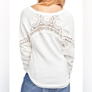 New FREE PEOPLE Cotton blouse top lacy crochet accents J281/340